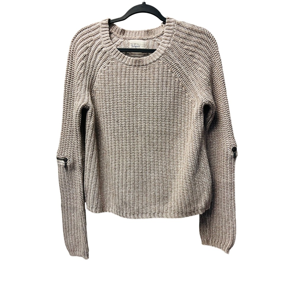 Between Me & You Pullover Sweater M Tan Chunky Cable Knit Fisherman Zips Scandi